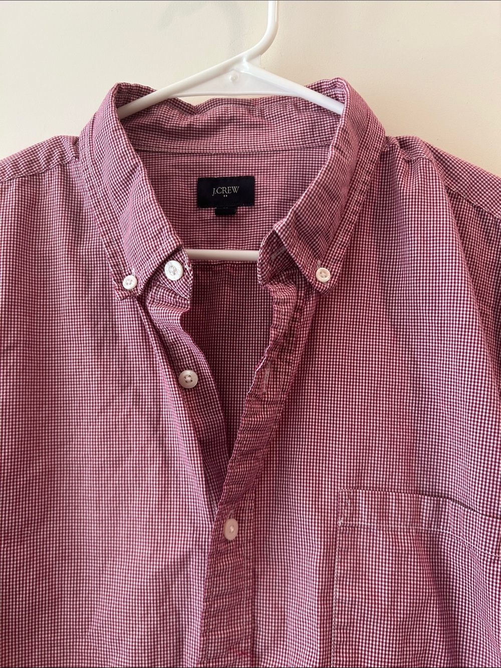 J. Crew Red Check Gingham Button-Down Shirt long sleeve pocket front men size XL